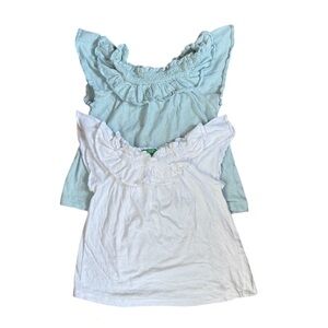 United Colors Of Benetton | Set of Two Kids Ruffled Tees Blue White, Large 9-10Y